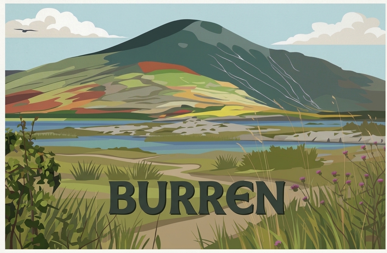 AI-generated vintage travel poster of The Burren